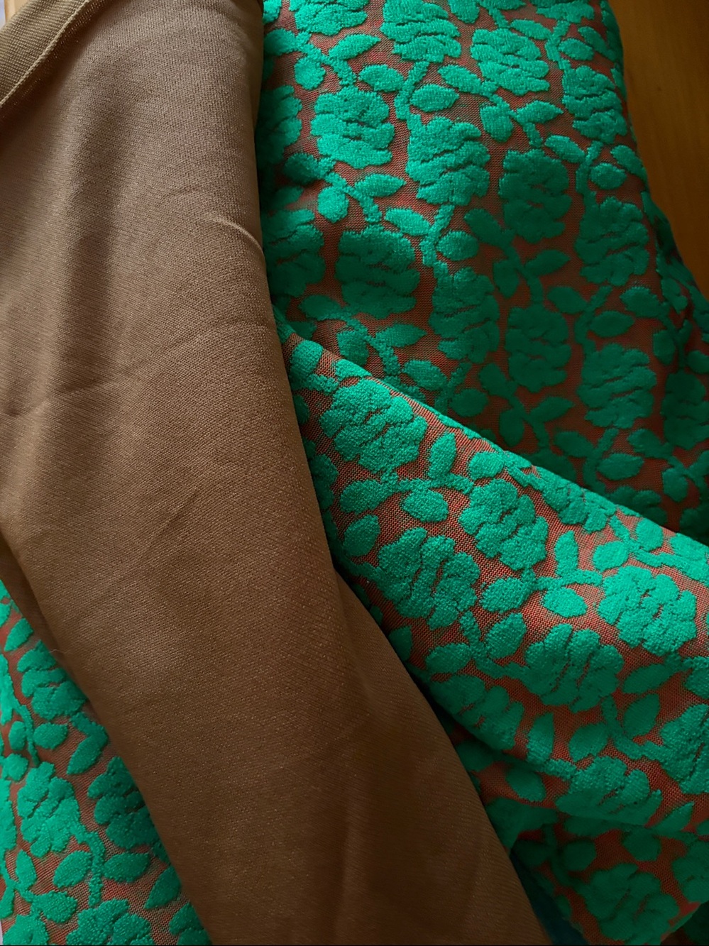 Fabric, 2-Piece Set, Brown & Textured Floral Stretch Knit Polyester